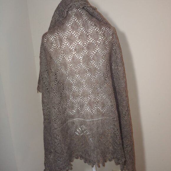Orenburg Downy Handmade Lace Knit Fluff Shawl Light Brown OS - Picture 2 of 6
